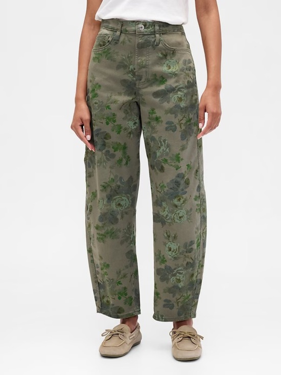 GAP Factory Denim - GAP Factory Olive Green Floral Barrel Jeans